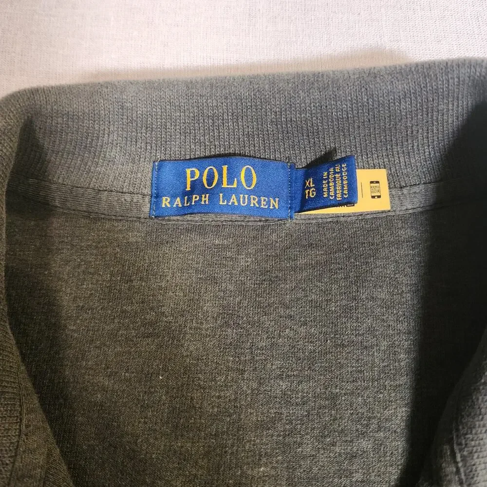 NWOT Polo Ralph Lauren Quarter Zip Knit Long Sleeve-Purple Logo, Gray Cotton, XL